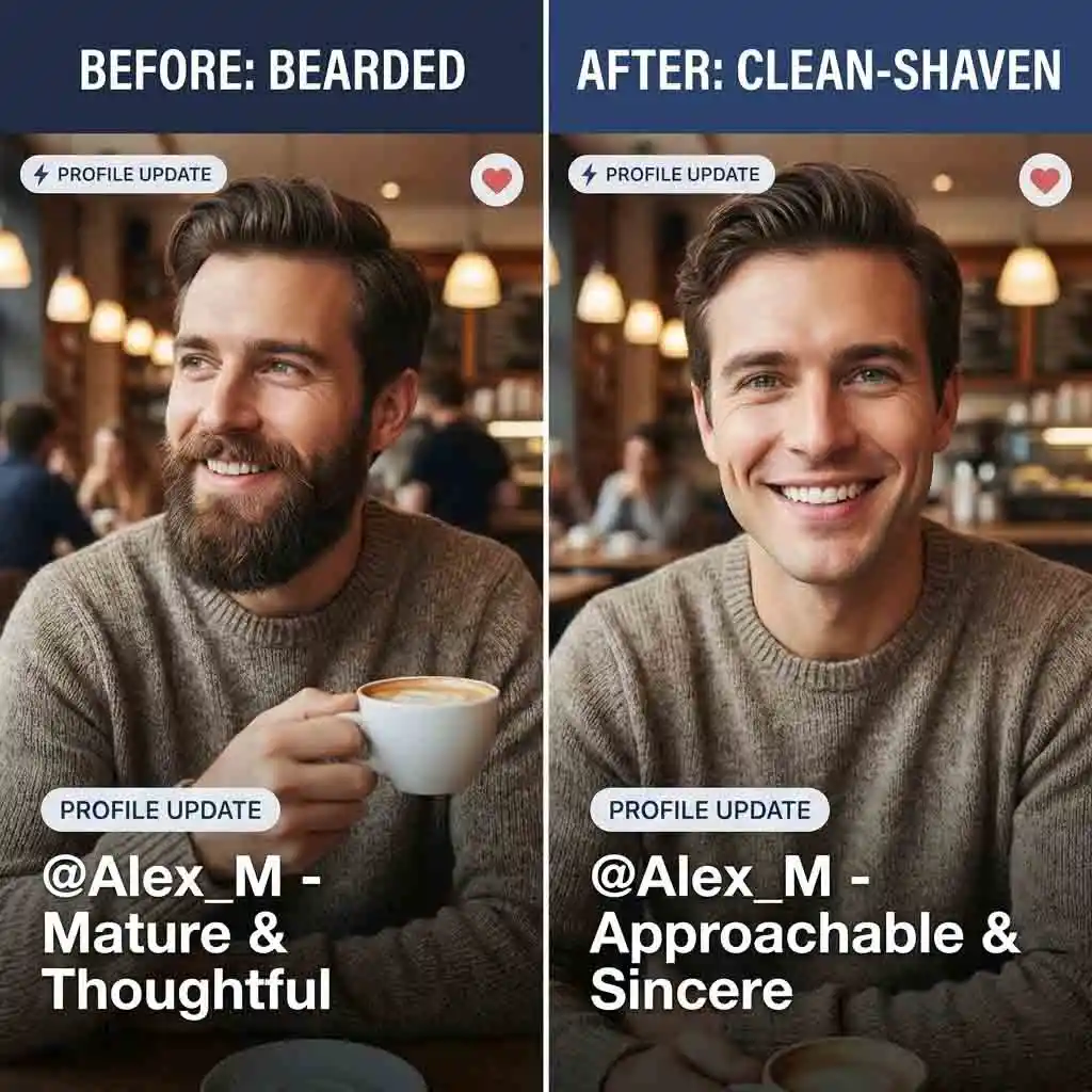 Update your dating profile with a well-groomed photo using ai beard remover, ensuring your first impression matches your current look or desired style without looking overly edited or fake to potential matches.