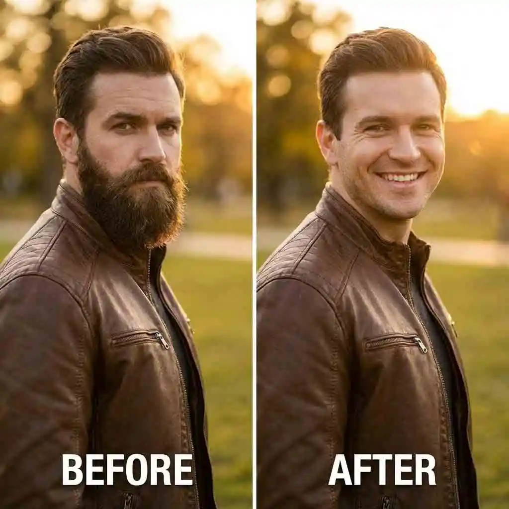 Experiment with your dating profile photos using our beard remover app to see if a clean-shaven look attracts more matches and attention compared to your current bearded style.