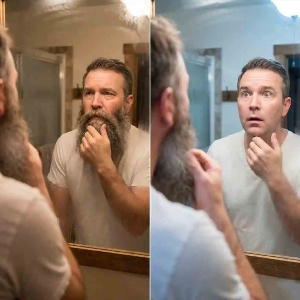 Man previewing a drastic shave using the tool to see how to get no beard filter results risk-free before deciding to commit to using a razor.