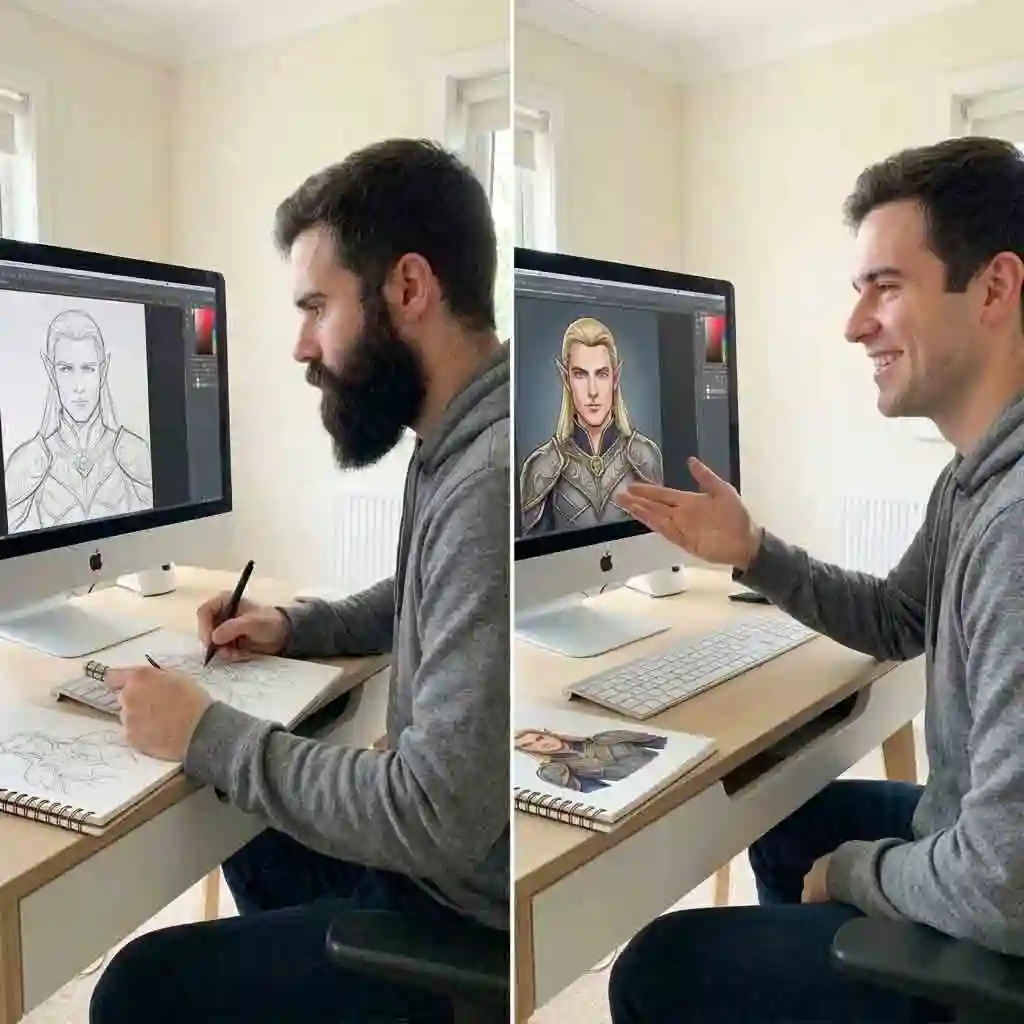 Prepare for your next cosplay or roleplay character efficiently by using our tool to remove beard from photo online free, allowing you to preview and plan your costume makeup without sacrificing your actual facial hair.