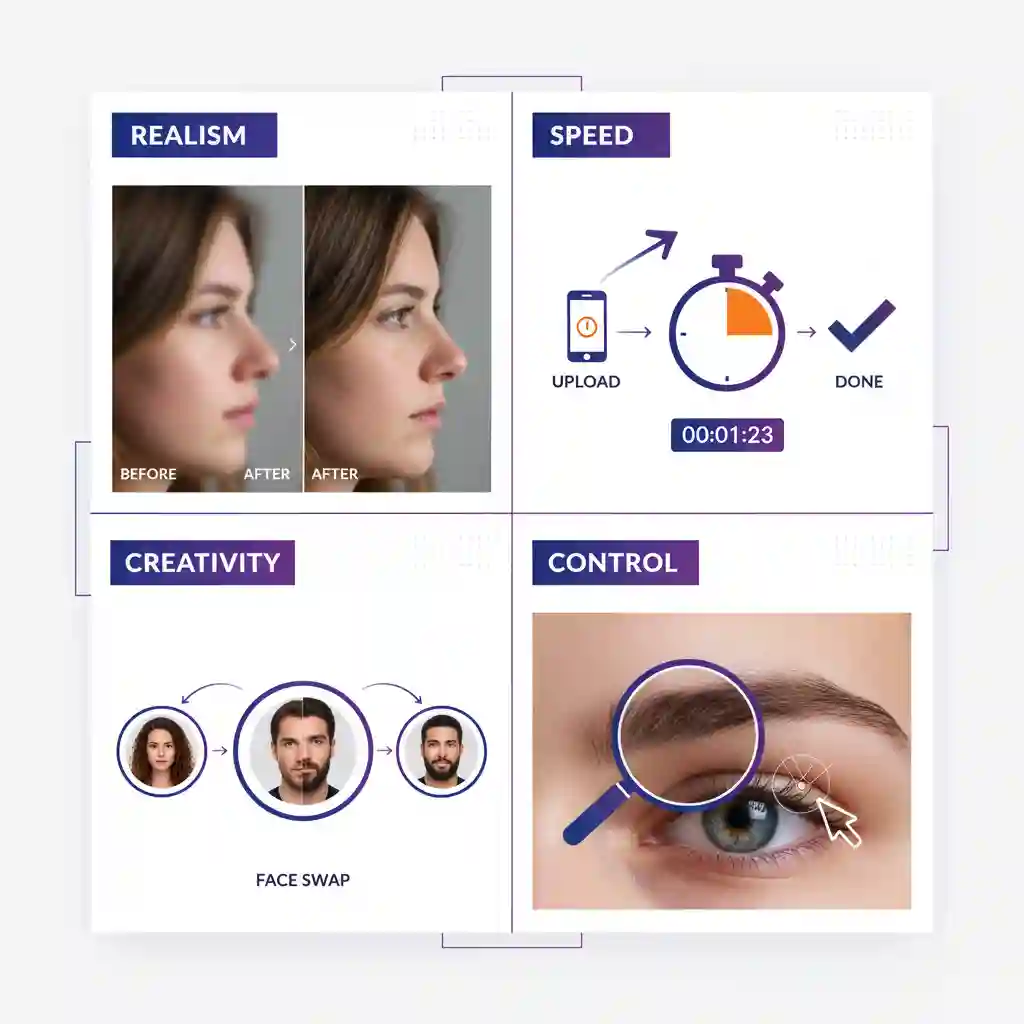 Side-by-side comparison of tools delivering beardless filter online free capabilities, summarizing strengths across realism, speed, creativity, and manual precision for different user needs.