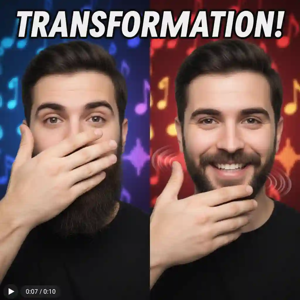Step-by-step tutorial frame showing how to integrate beardless filter app outputs into TikTok, using transitions and beat drops to achieve viral, high-contrast transformations that engage viewers and drive sharing.