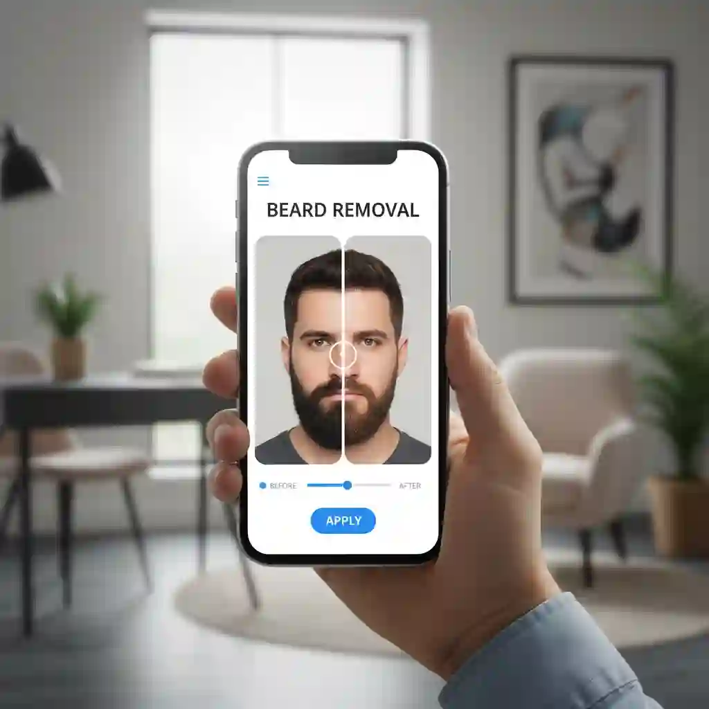 Side-by-side example highlighting how a beardless filter app reconstructs facial features, reduces beard shadows, and delivers a believable shave simulation suitable for social content, profile photos, and quick appearance testing.