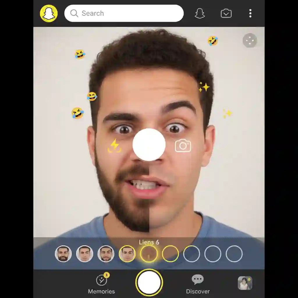 Live AR lens preview illustrating a beardless filter app in Snapchat, tracking facial movement in real time while removing hair, great for recording reactions and creating engaging, shareable short-form content.