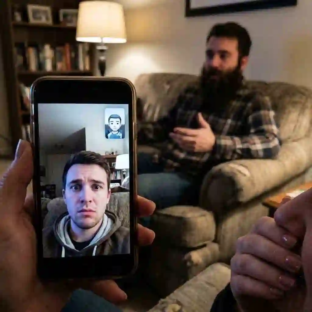 Woman secretly recording her husband’s first reaction to the beardless filter tiktok, capturing authentic surprise and laughter during the couple prank model that consistently drives viral reach.