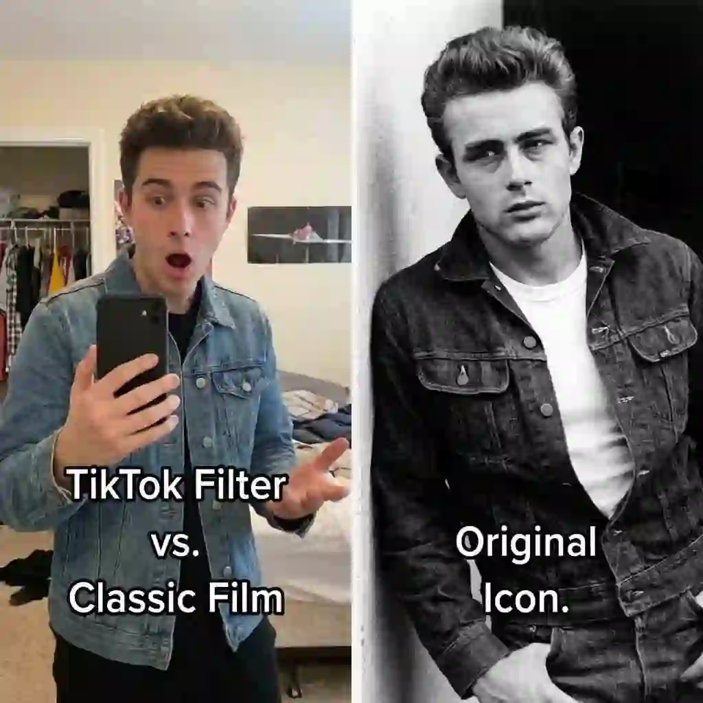 Man styling to resemble a celebrity after applying the beardless filter tiktok, merging look-alike performance with the trending no beard effect to attract fanbases and filter enthusiasts.