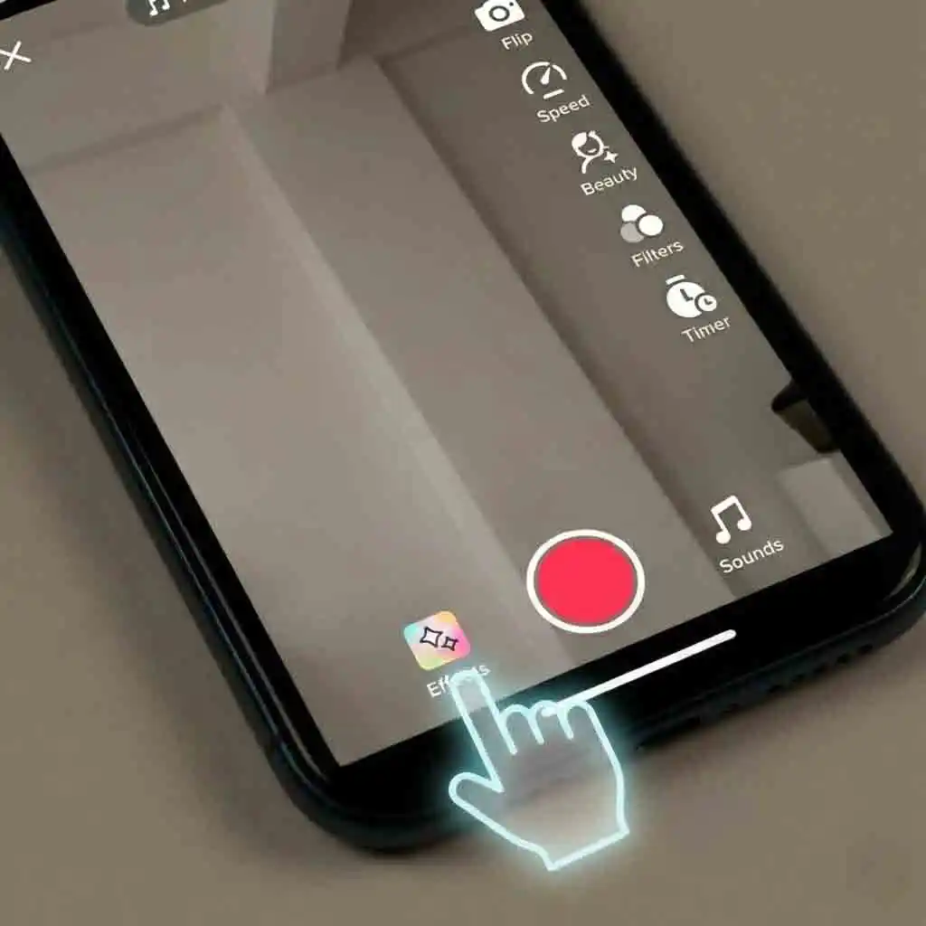 Step two in how to find the beardless filter on tiktok: tap Effects to open the panel where you can browse or search for the authentic no beard clean-shaven effect.