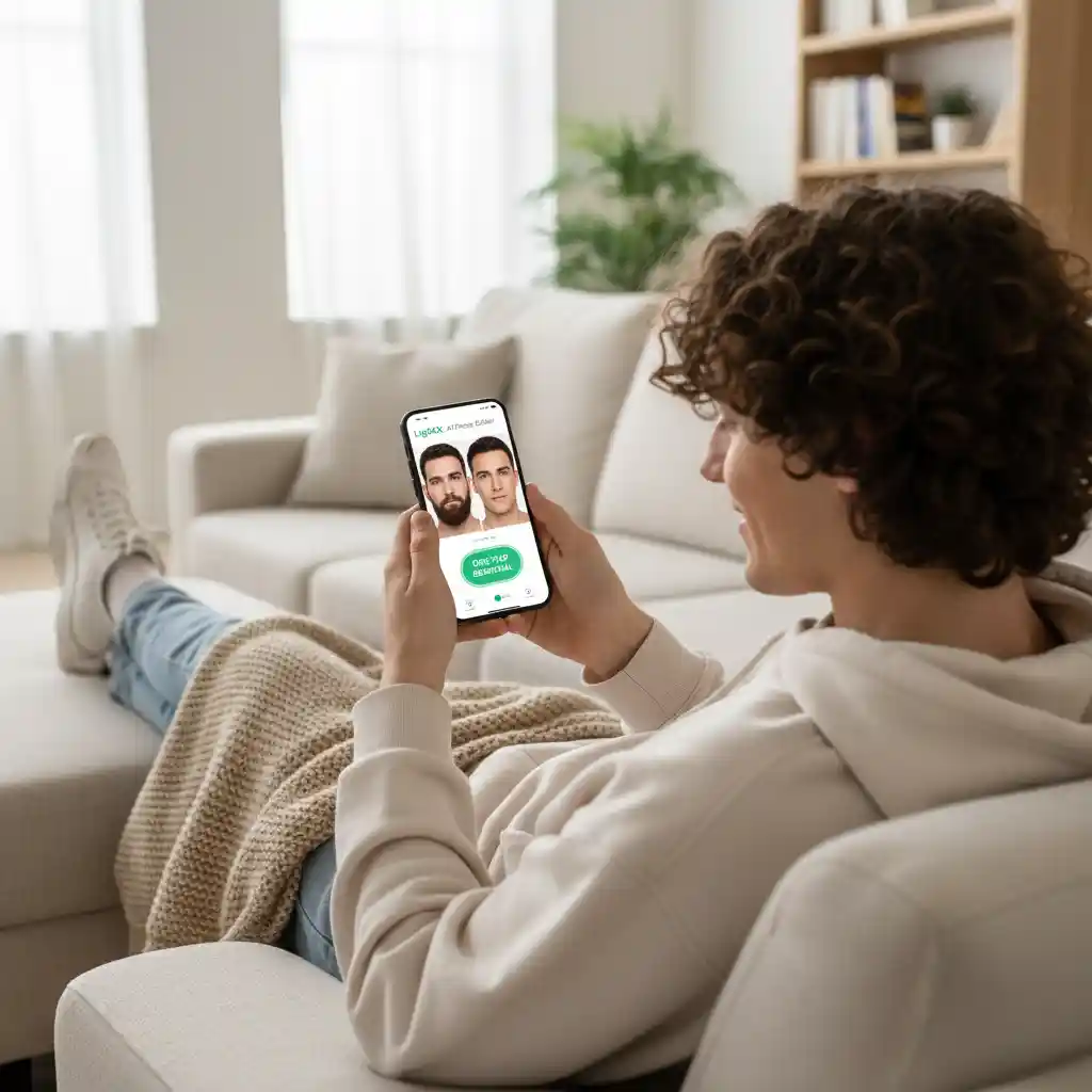 LightX example illustrating entry-level results in the beardless filter online roundup, focusing on straightforward beard removal and simple facial enhancements for quick clean-shave edits